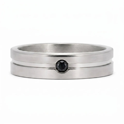 Men's Titanium And Black Diamond Ridge Wedding Ring