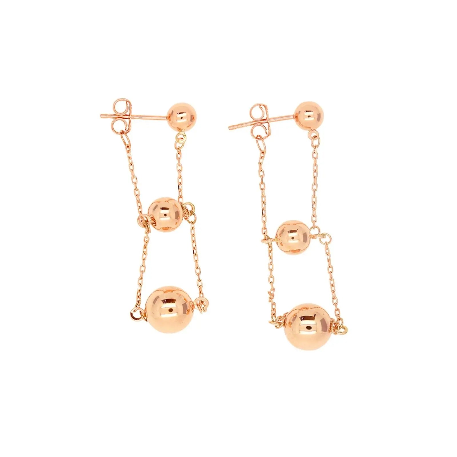 9ct Rose Gold Ball & Chain Drop Earrings