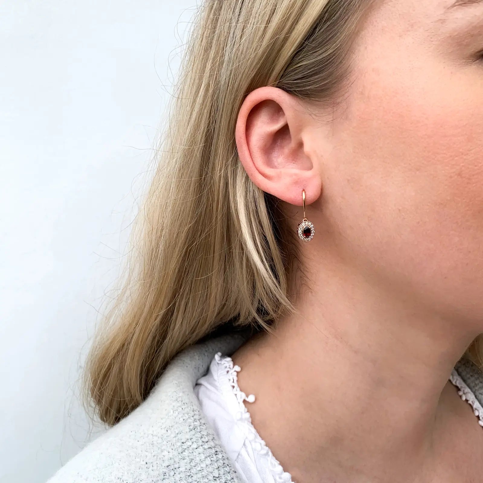 9ct Rose Gold Garnet & Diamond Drop Earrings