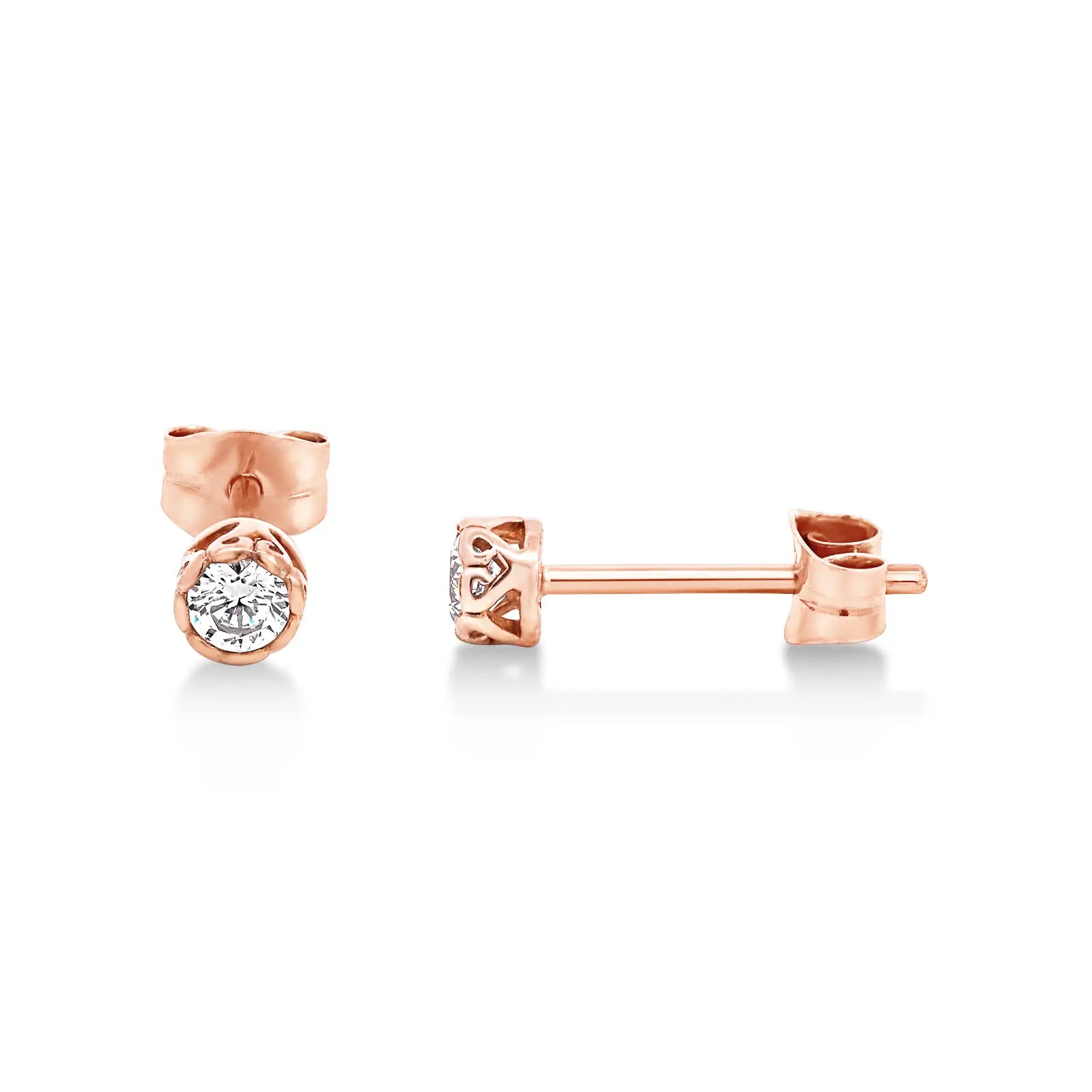 9ct Rose Gold Round Cubic Zirconia Stud Earrings