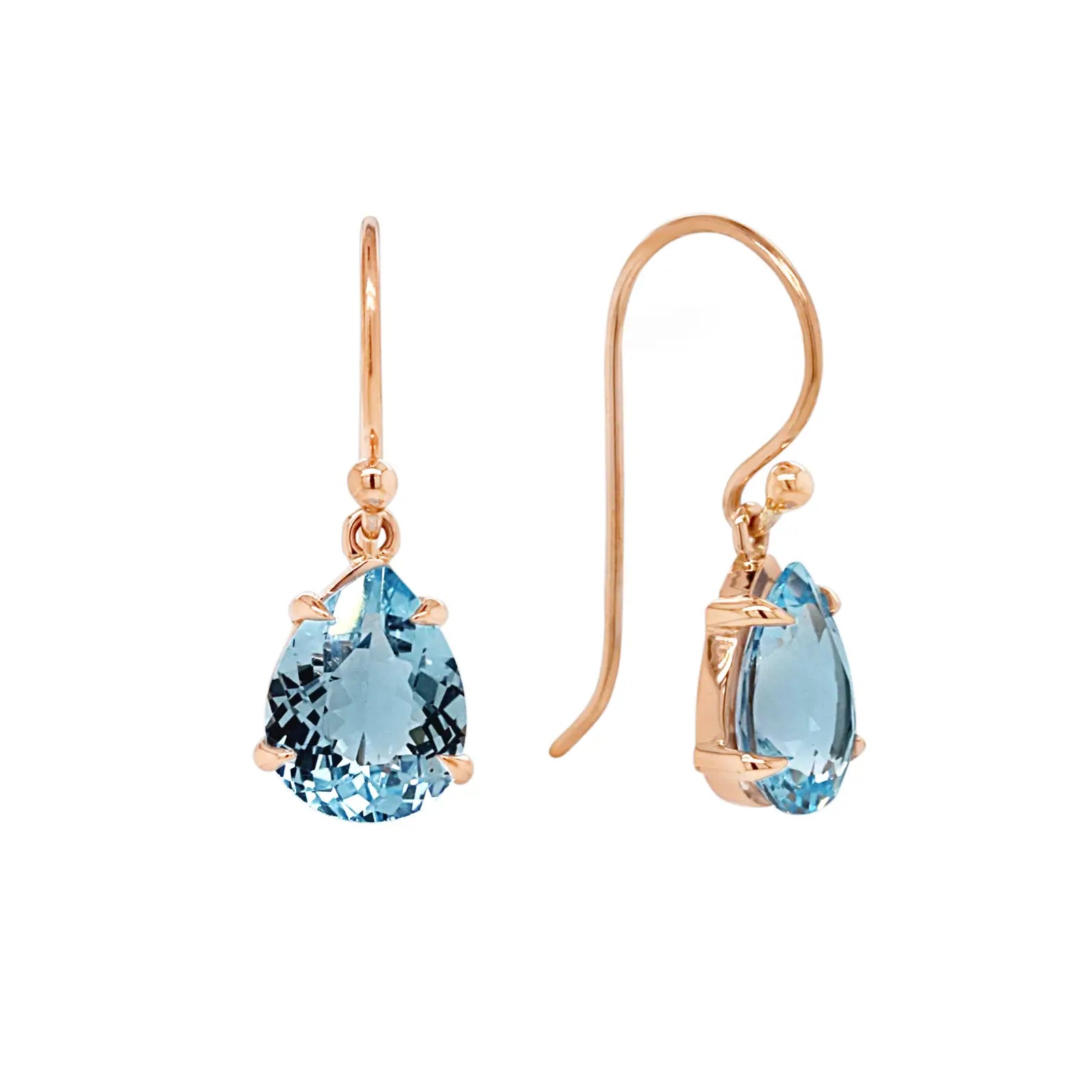 9ct Rose Gold Teardrop Blue Topaz Drop Earrings
