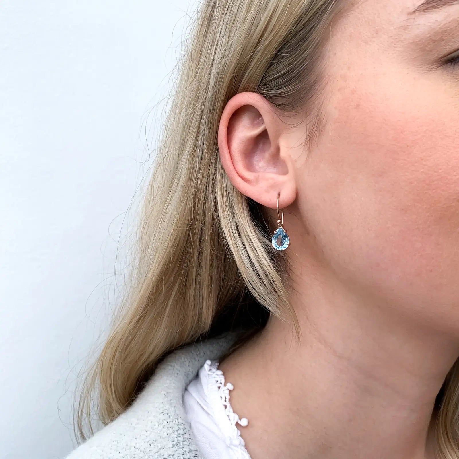 9ct Rose Gold Teardrop Blue Topaz Drop Earrings