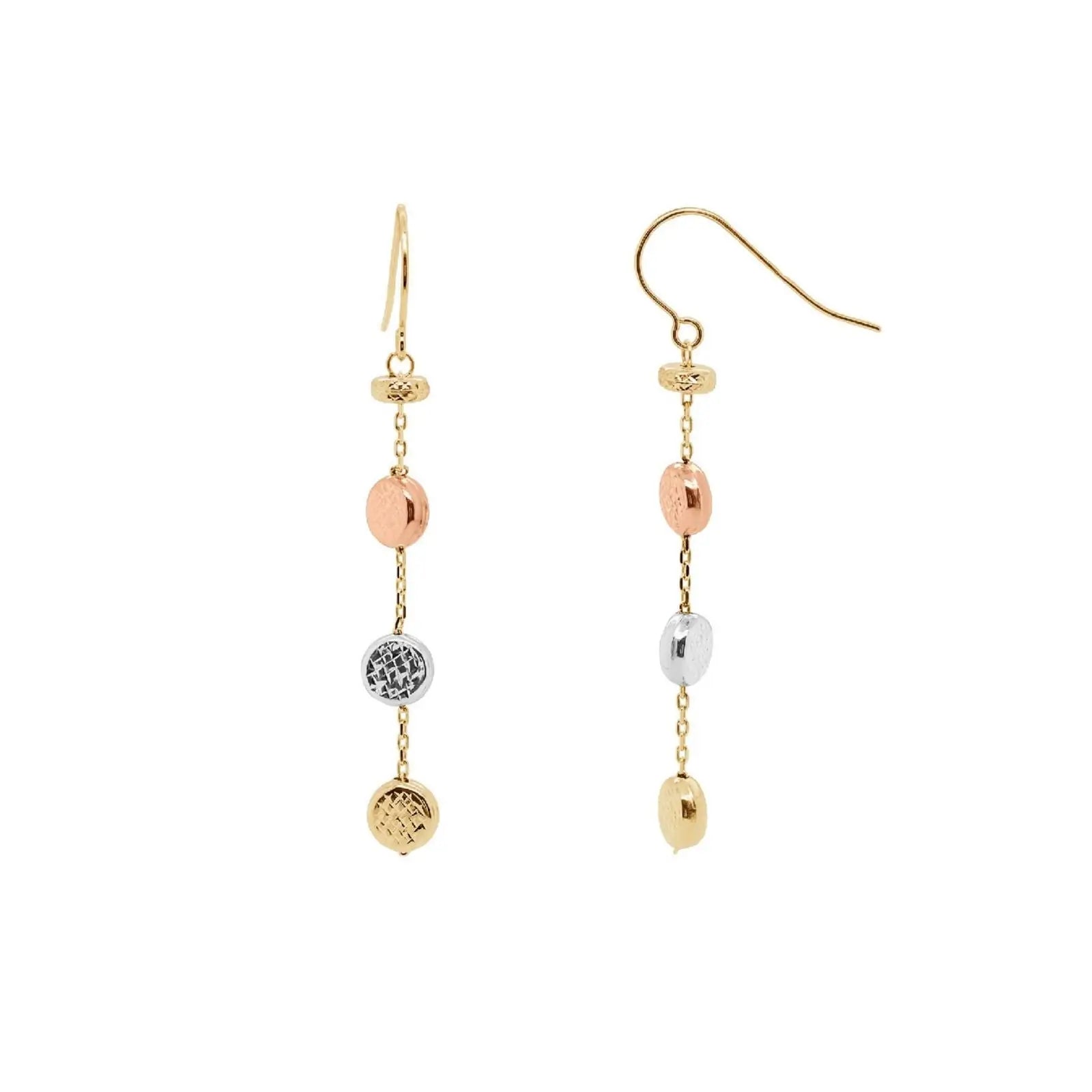 9ct Three Tone Disc Drop Earrings