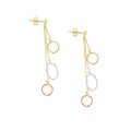 9ct Three Tone Gold Earrings With Round And Oval Drops