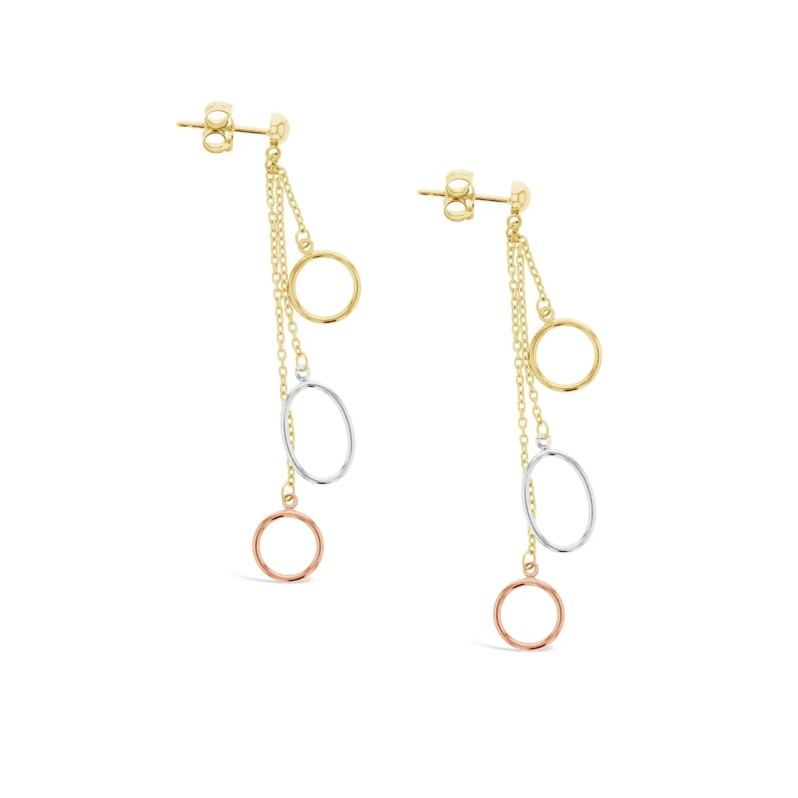 9ct Three Tone Gold Earrings With Round And Oval Drops