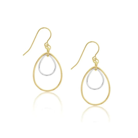 9ct Two Tone Double Teardrop Earring 35mm