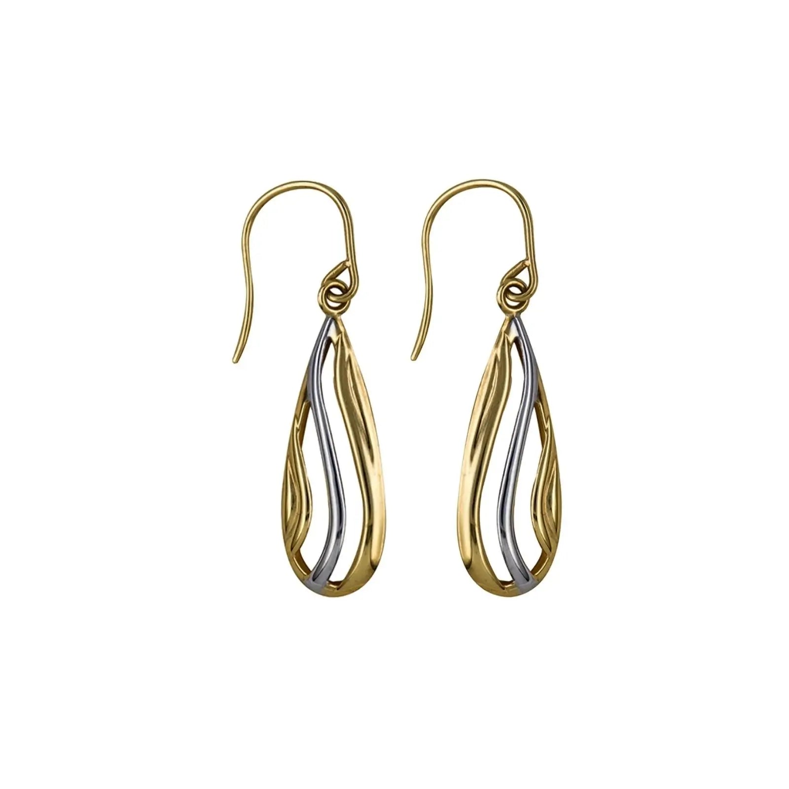 9ct Two Tone Wave Pattern Teardrop earrings