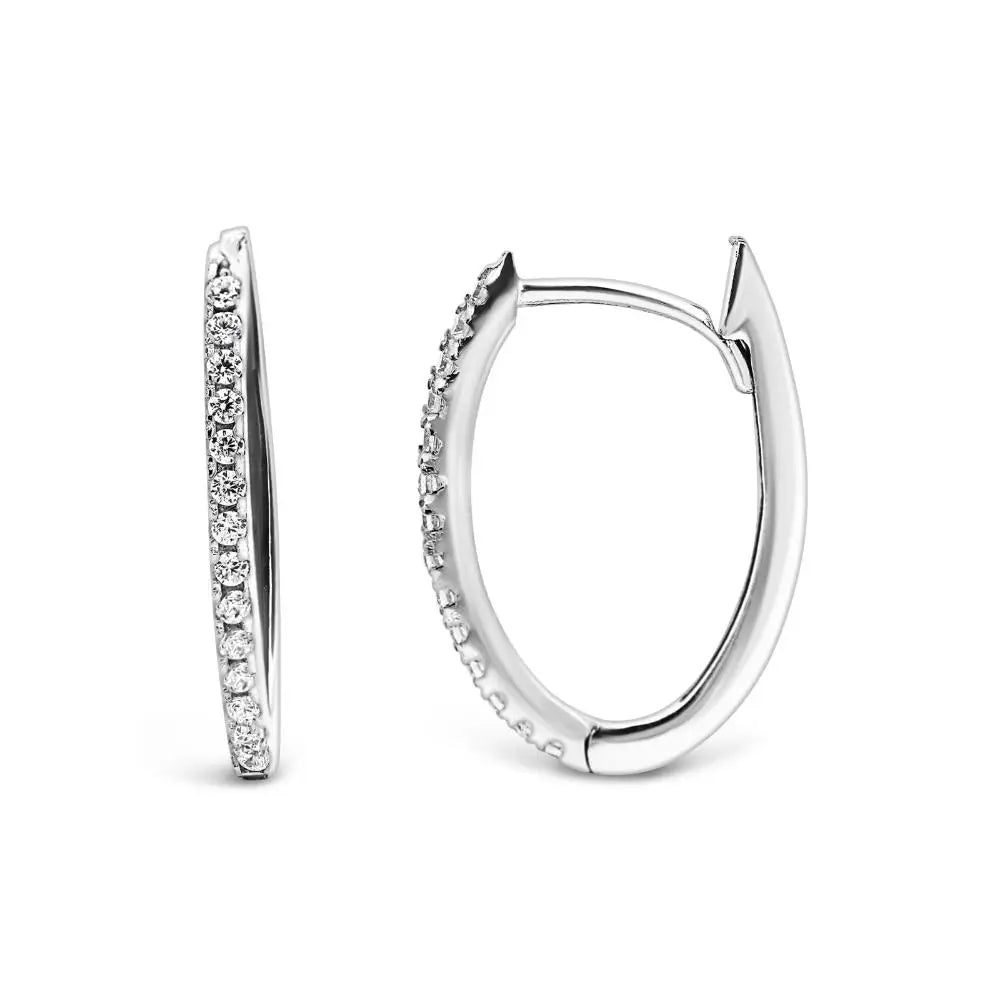 9ct White Gold Claw Set Cubic Zirconia Huggie Earrings