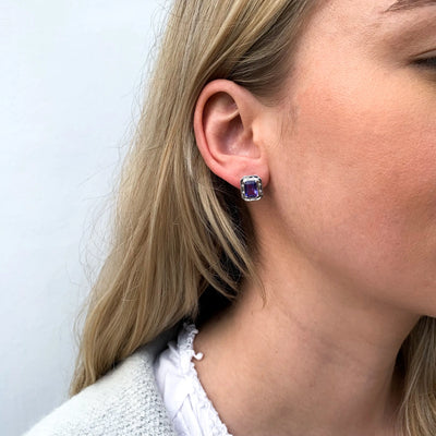 9ct White Gold Created Tanzanite & Diamond Studs - alternate