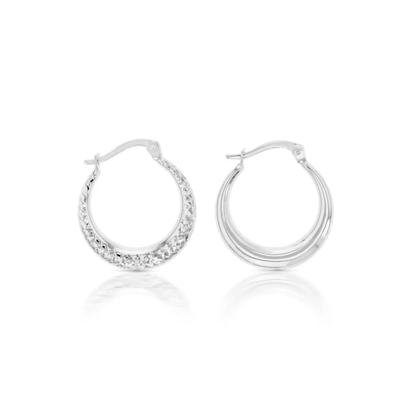9ct White Gold Diamond Cut 15mm Hoops