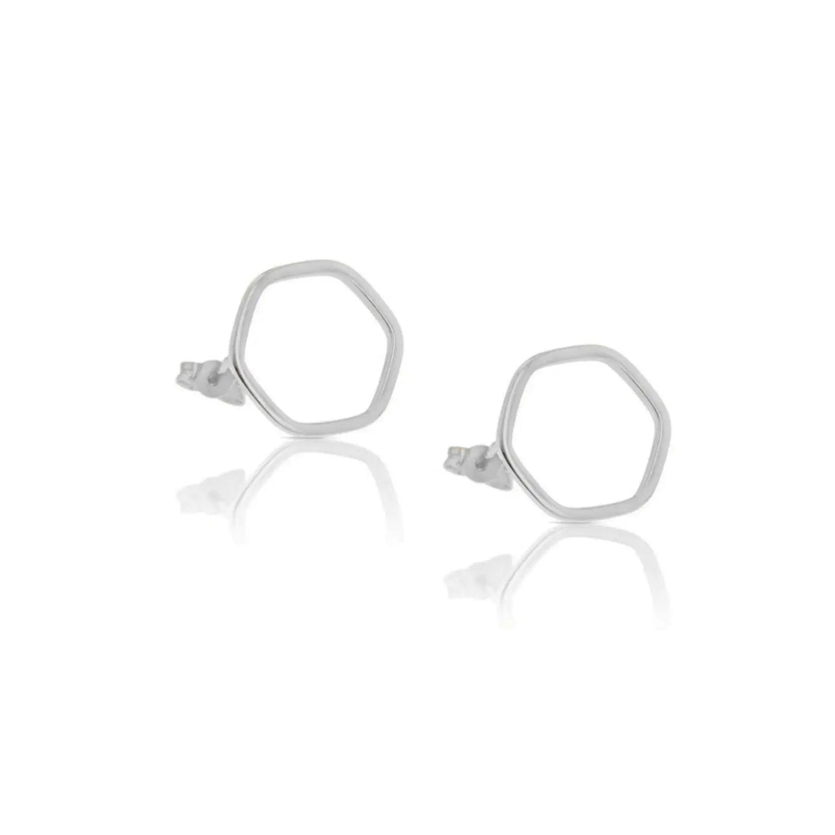 9ct White Gold Hexagon Studs