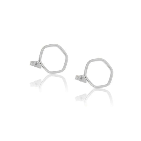 9ct White Gold Hexagon Studs