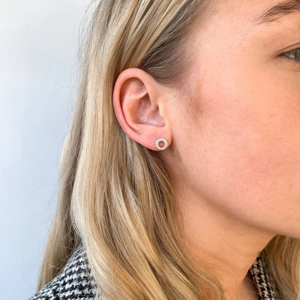 9ct White Gold Open Circle Diamond Set Stud Earrings