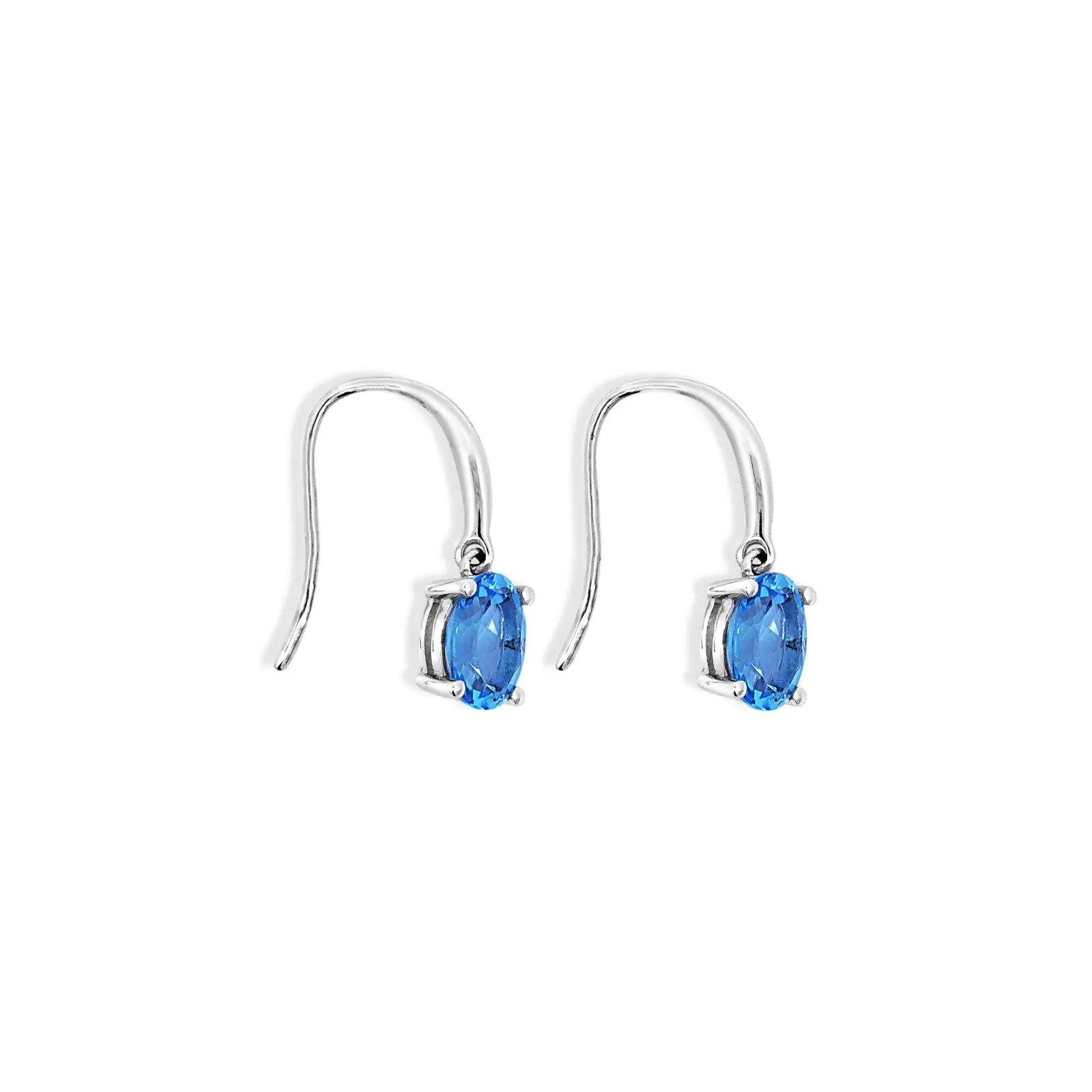 9ct White Gold Oval Blue Topaz Drop Earrings