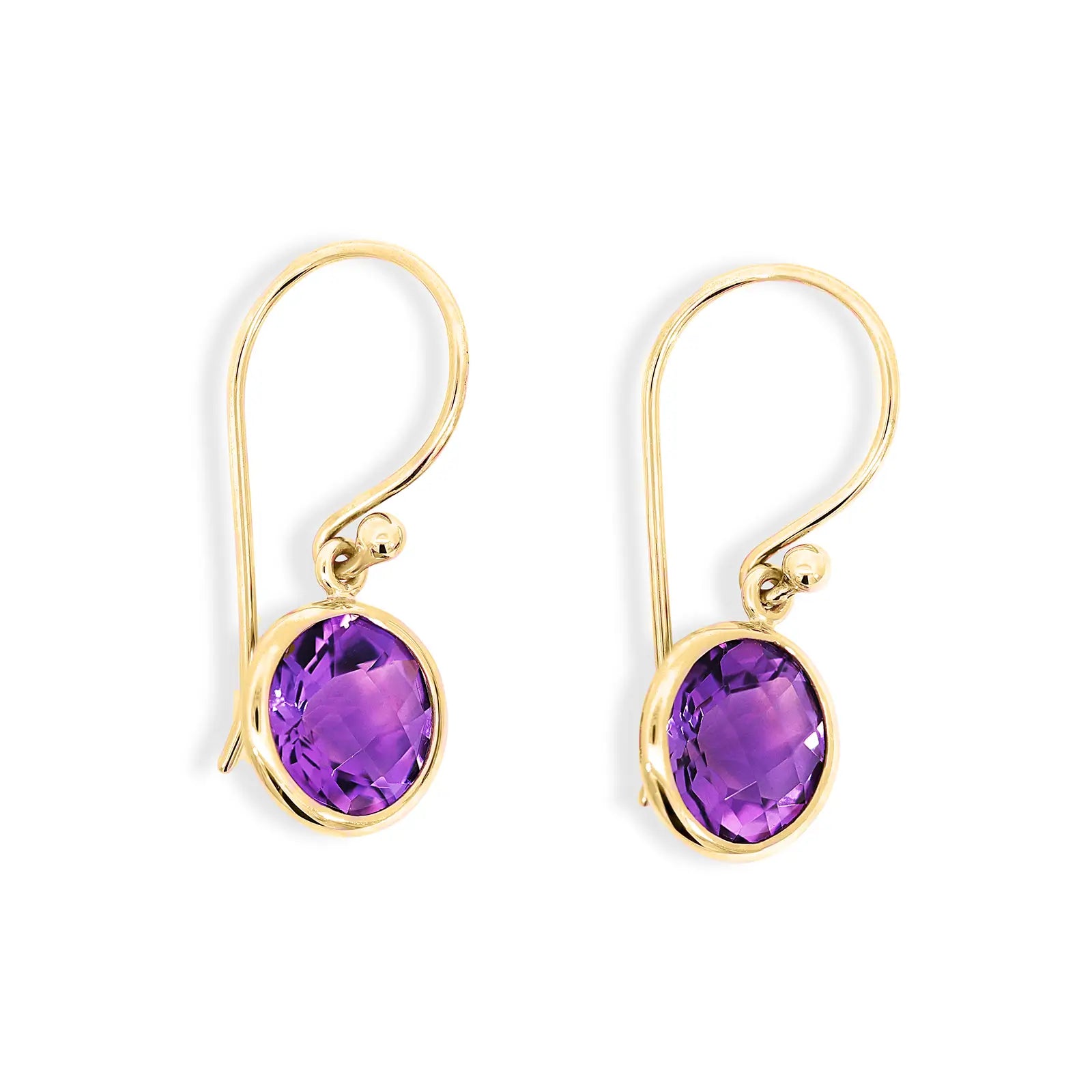 9ct Yellow Gold Amethyst Drop Earrings
