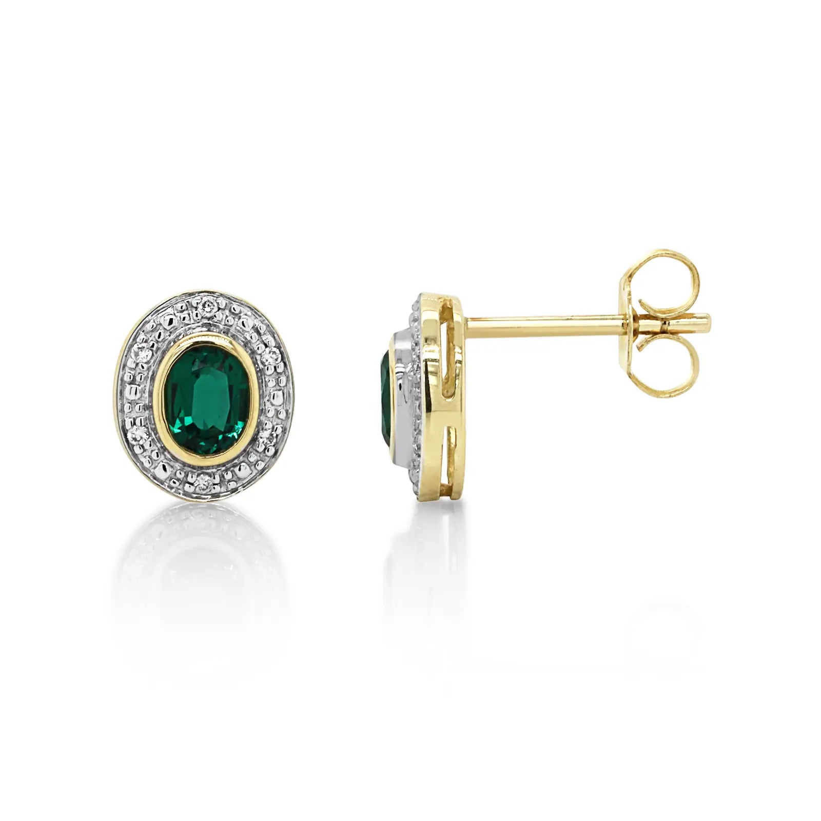 9ct Yellow Gold Biron Emerald & Diamond Earrings