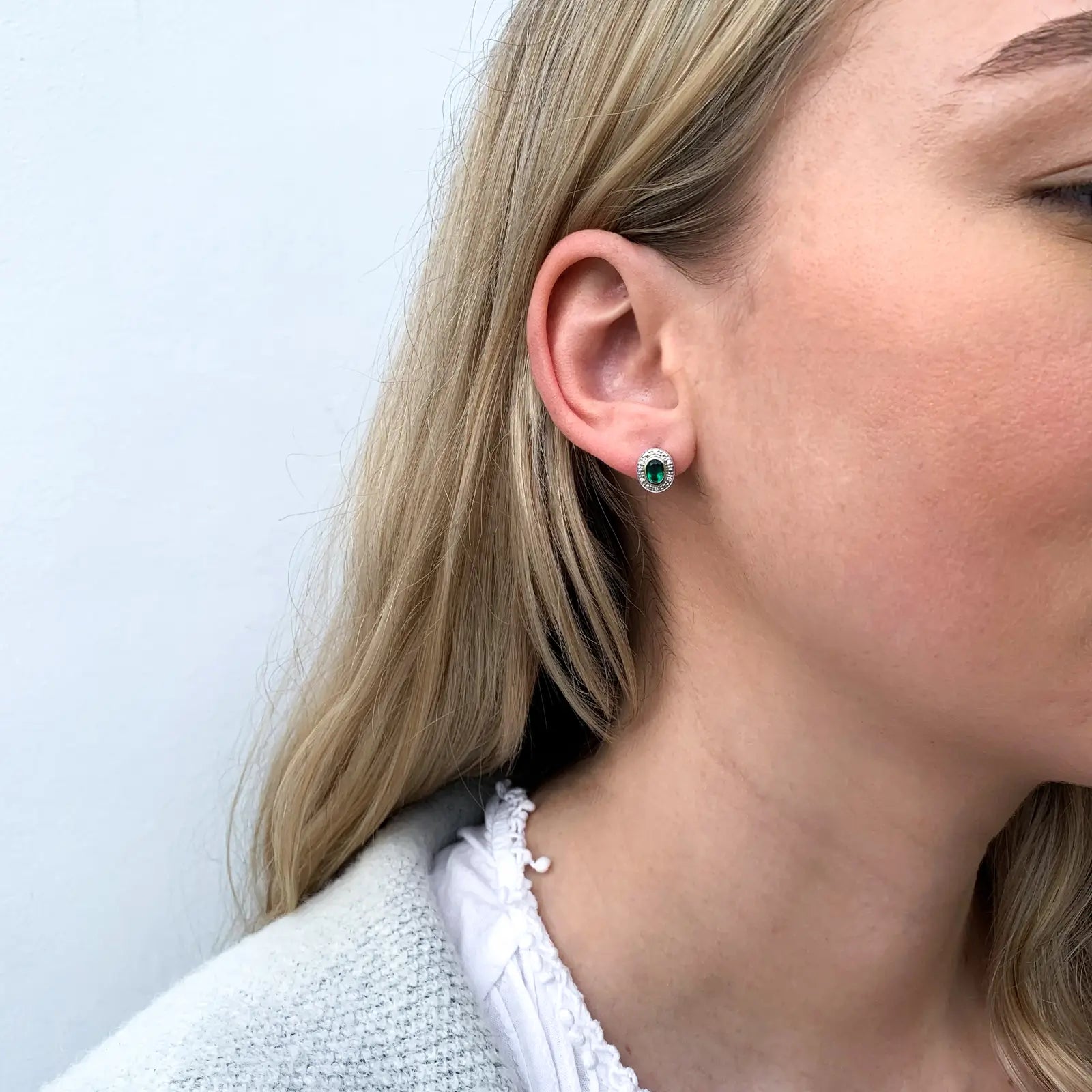9ct Yellow Gold Biron Emerald & Diamond Earrings