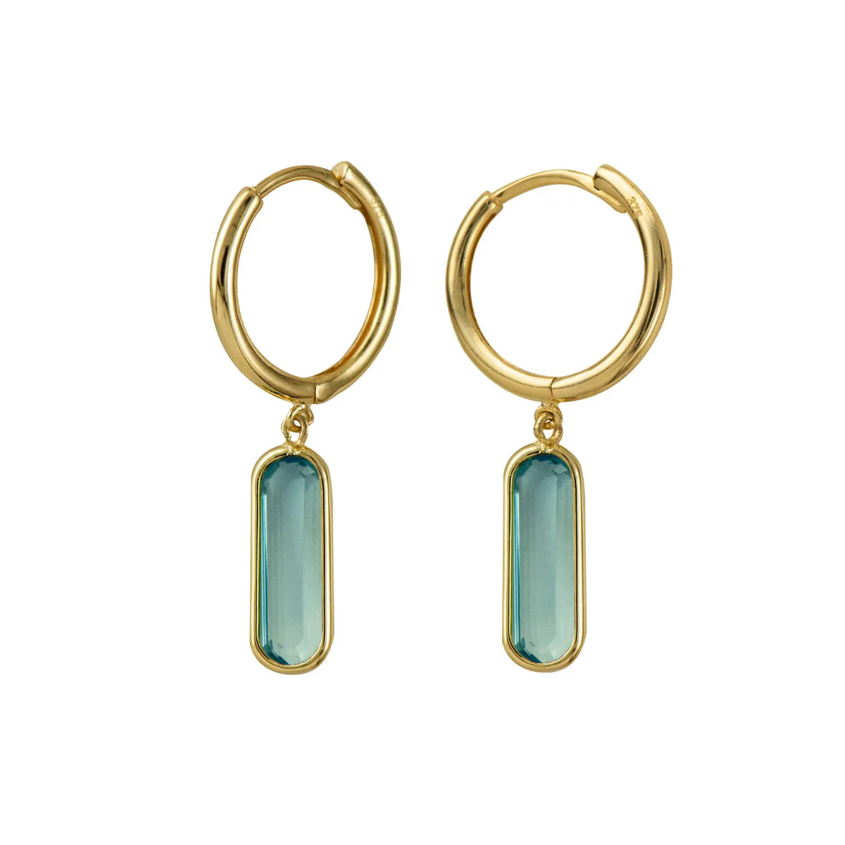 9ct Yellow Gold Blue Topaz Drop Huggies