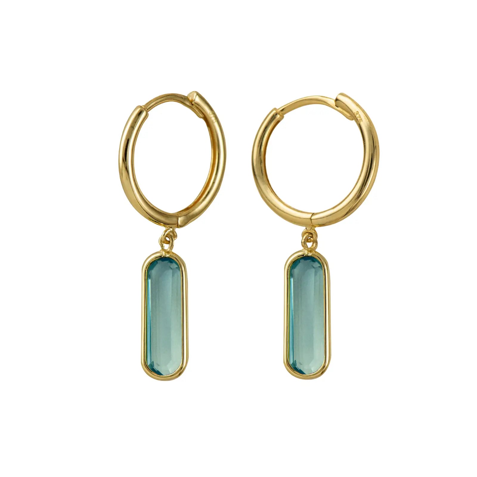 9ct Yellow Gold Blue Topaz Drop Huggies