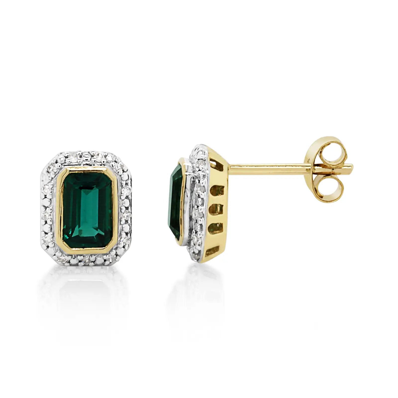 9ct Yellow Gold Created Emerald & Diamond Earrings