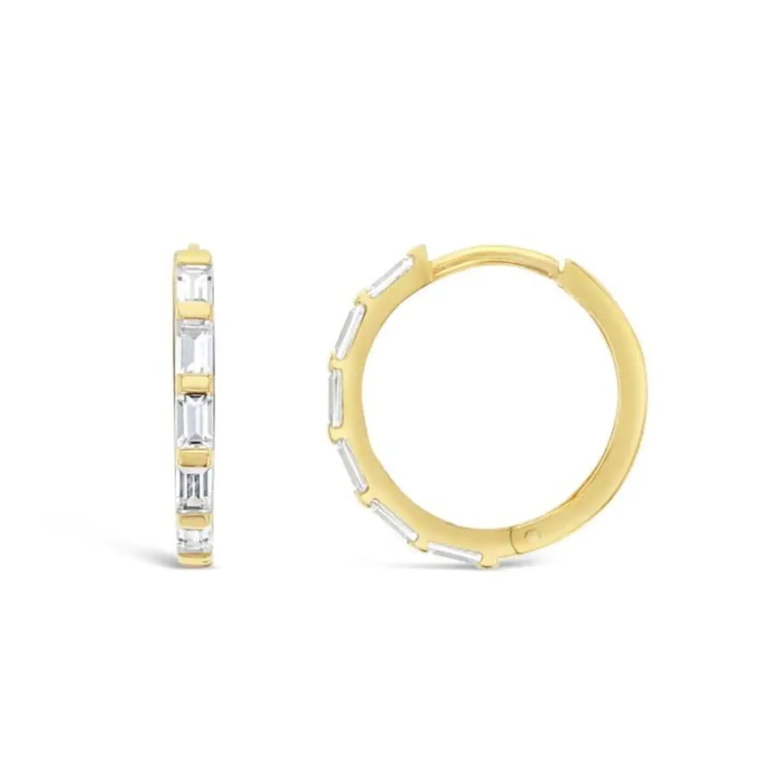 9ct Yellow Gold Cubic Zirconia Baguette Huggie Earrings