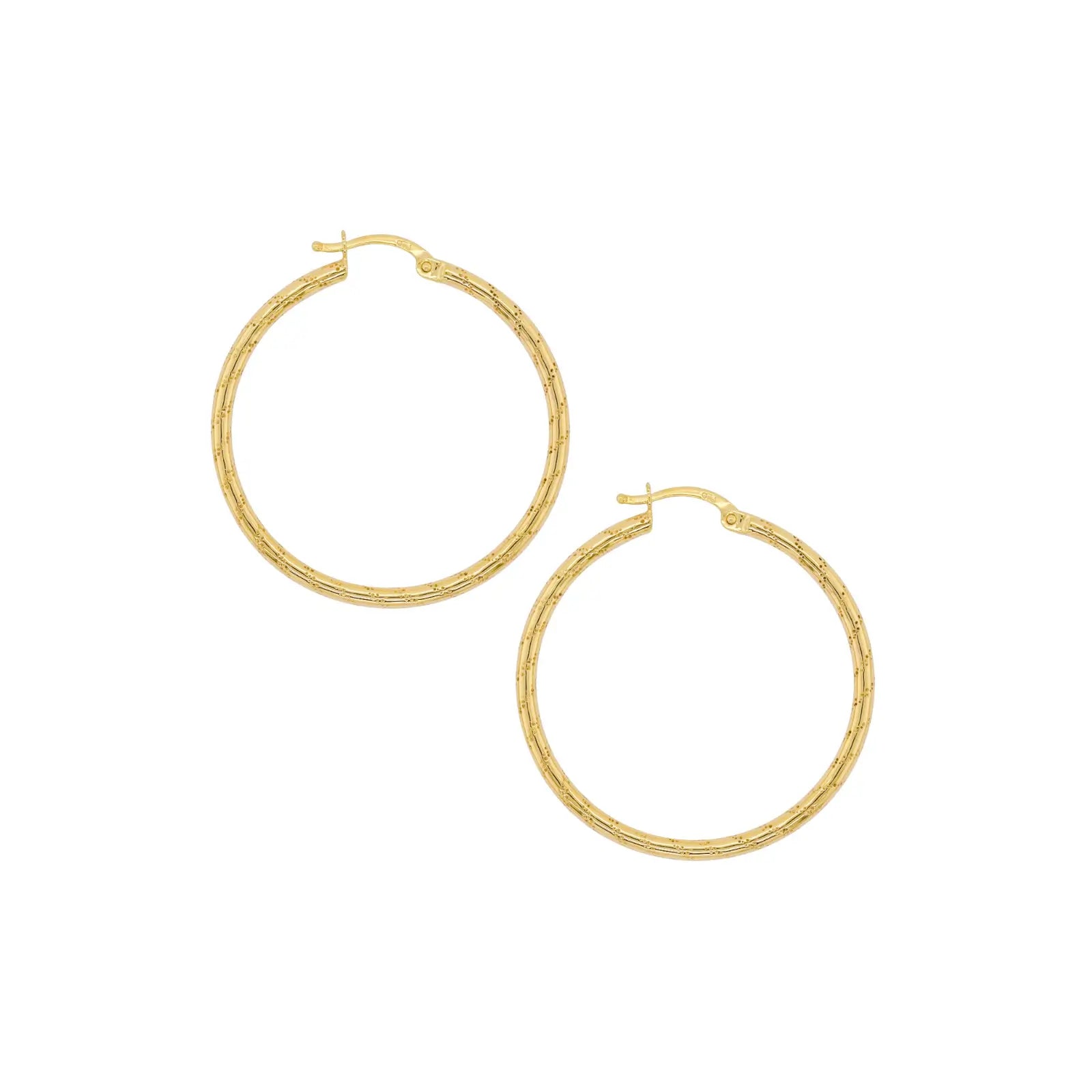 9ct Yellow Gold Daimond Cut Tube Hoops Earrings