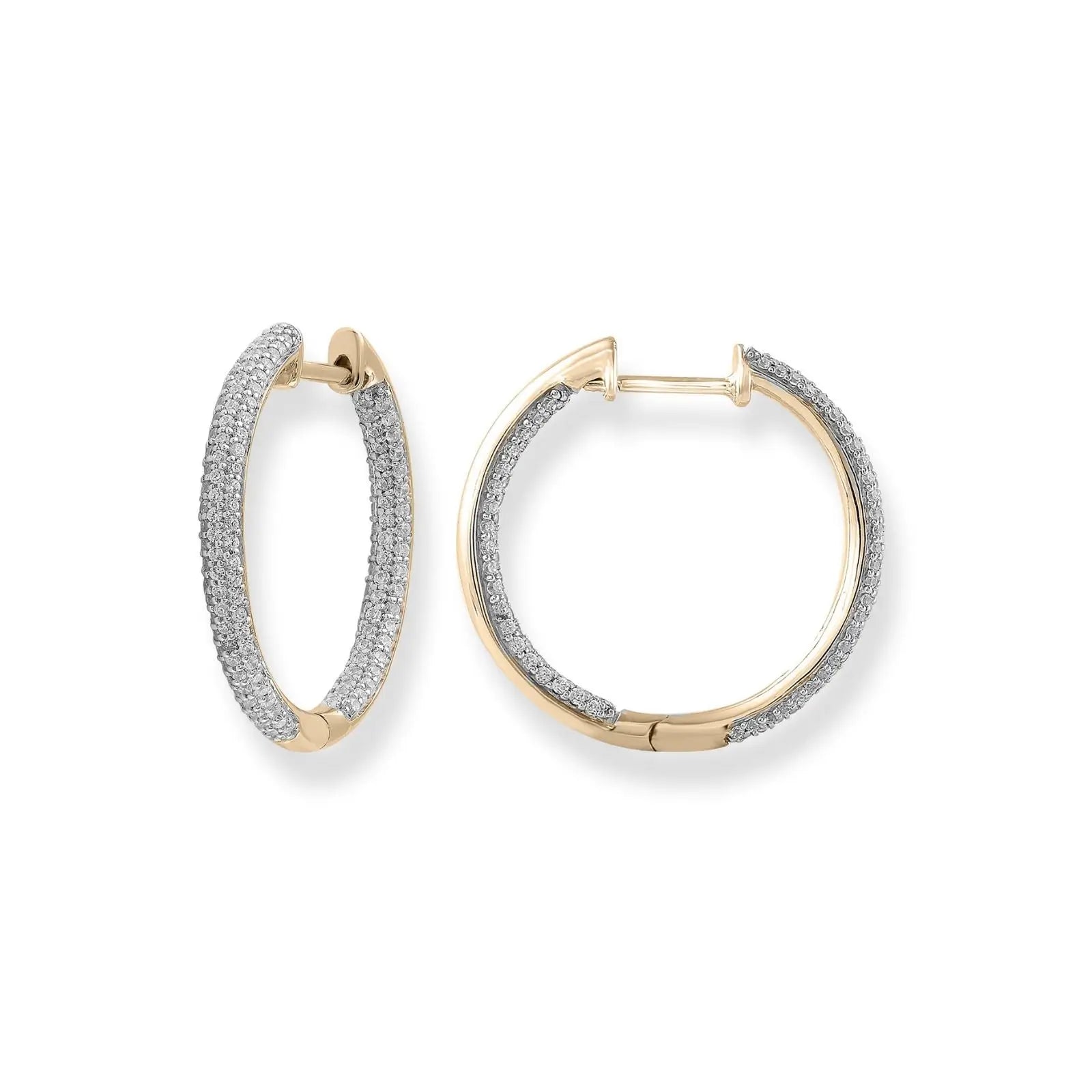 9ct Yellow Gold Diamond Set Inner & Outer Hoops