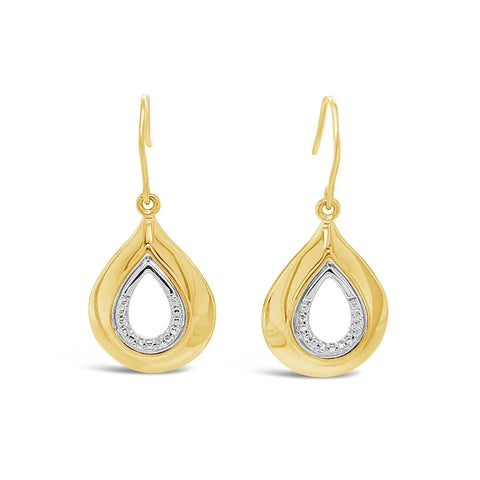 9ct Yellow Gold Diamond Set Teardrop Hook Earrings