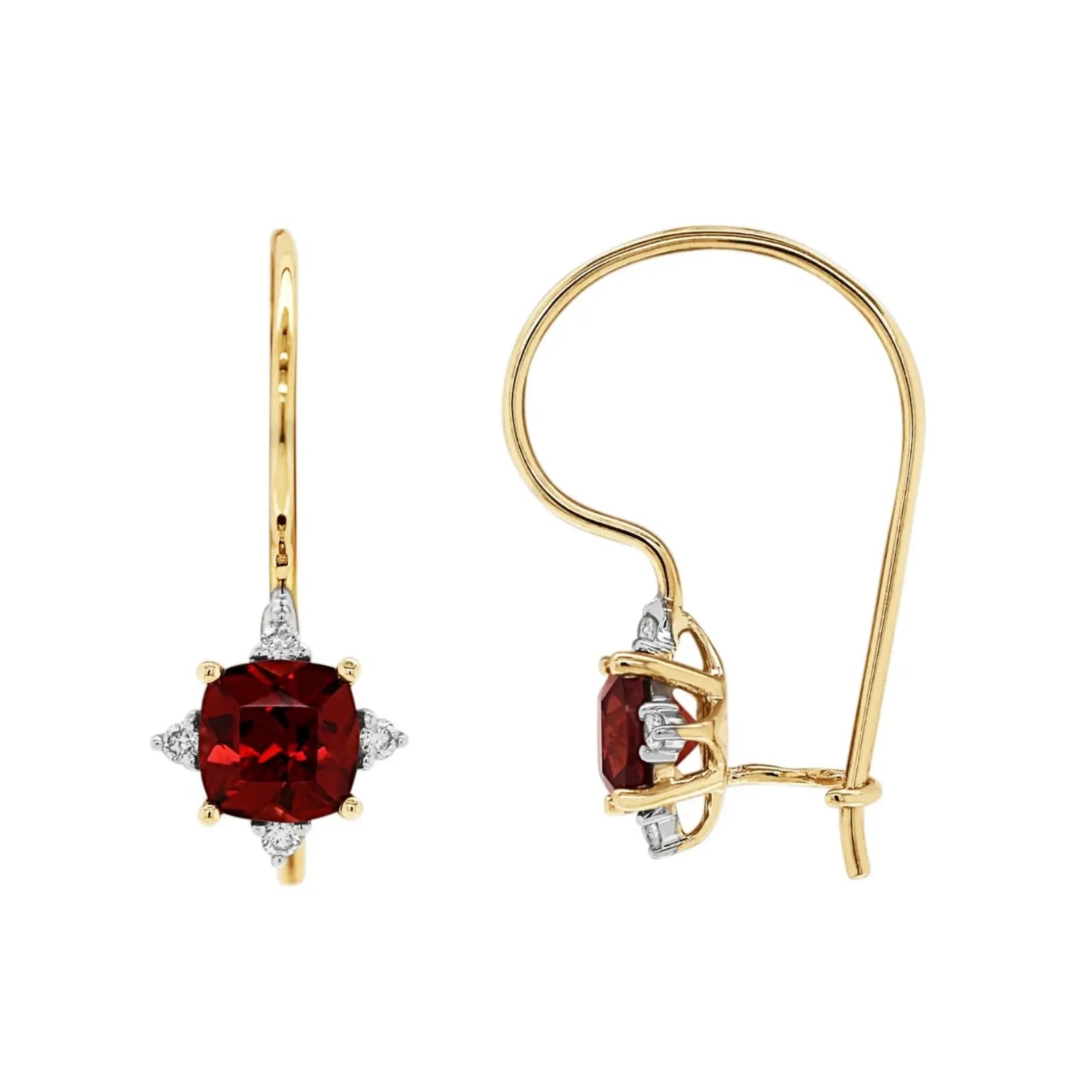 9ct Yellow Gold Garnet & Diamond Drop Hook Earrings