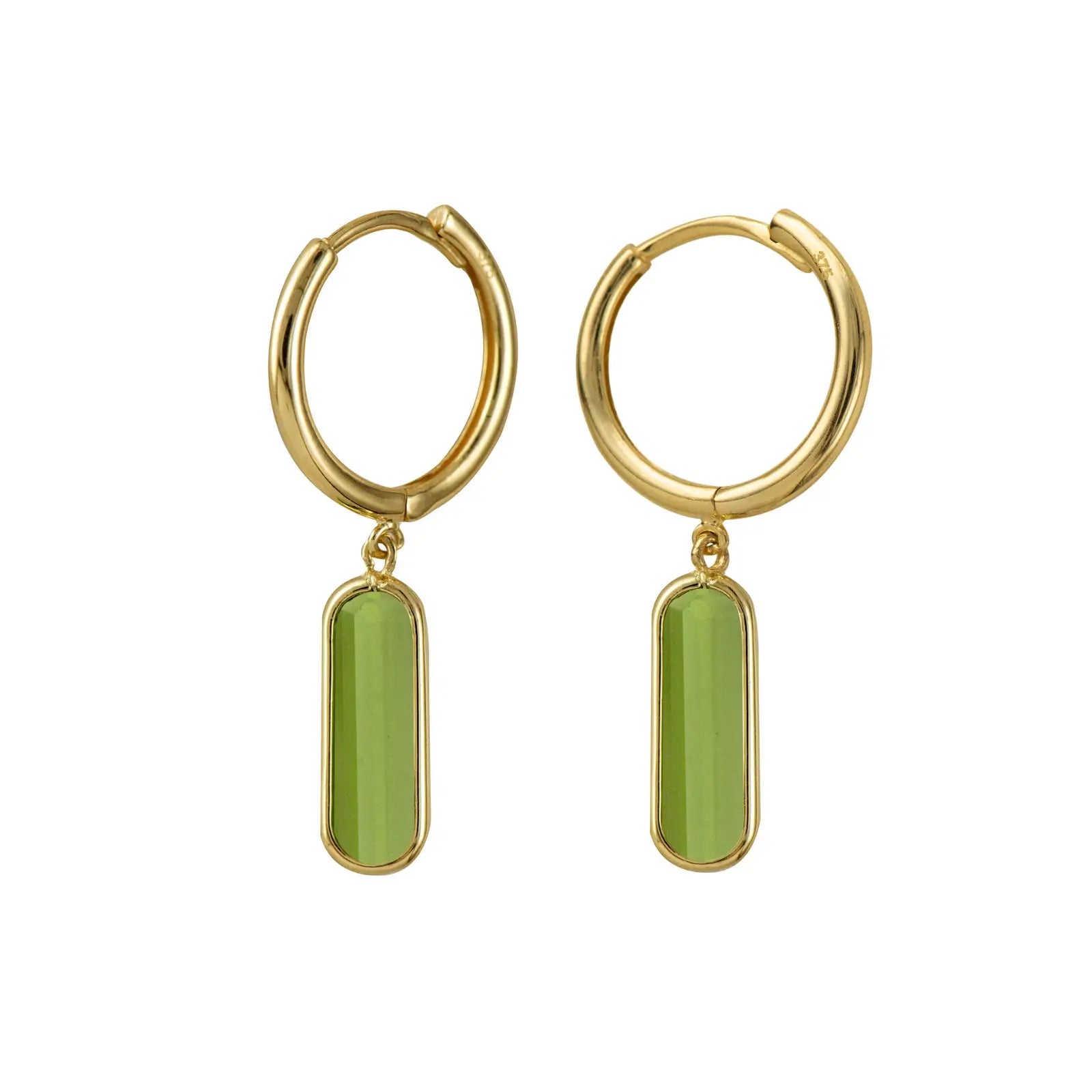 9ct Yellow Gold Green Amethyst Drop Huggies