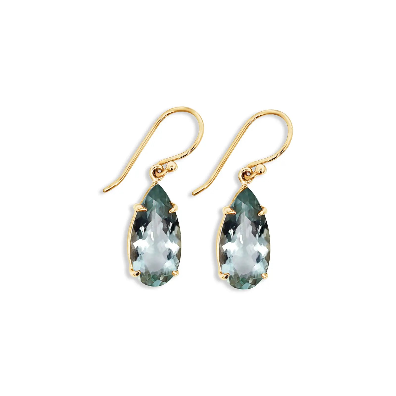 9ct Yellow Gold Green Amethyst Long Pear Drop Earrings
