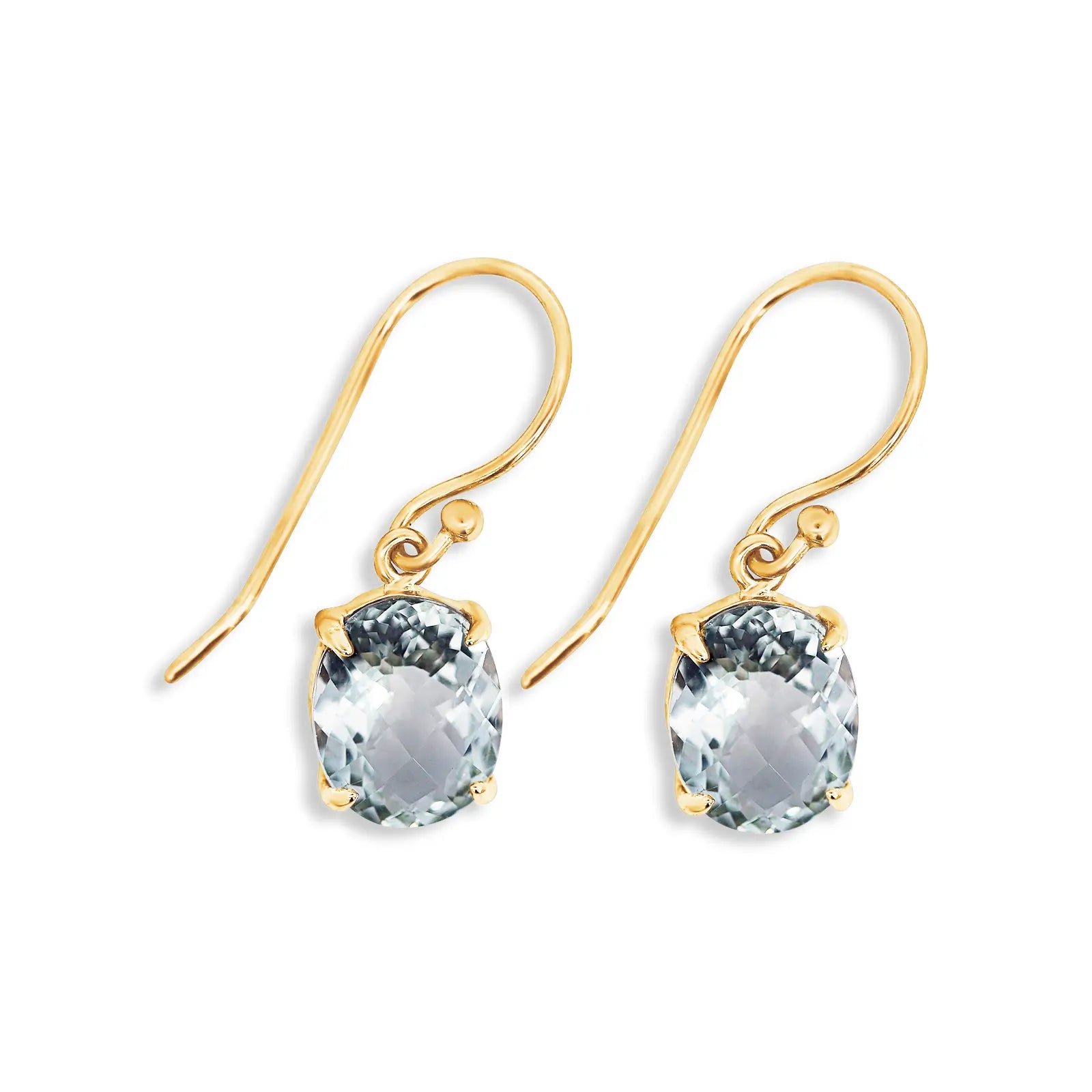 9ct Yellow Gold Green Amethyst Oval Drop Earrings