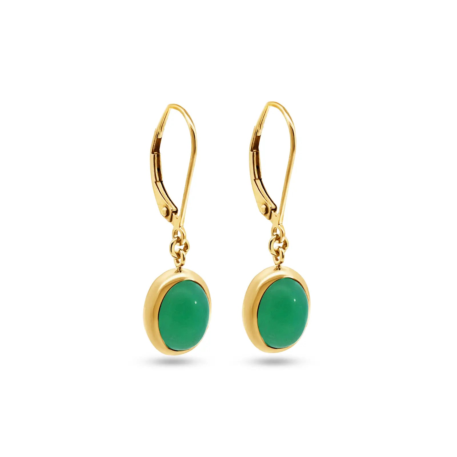 9ct Yellow Gold Oval Chrysoprase Leverback Earrings