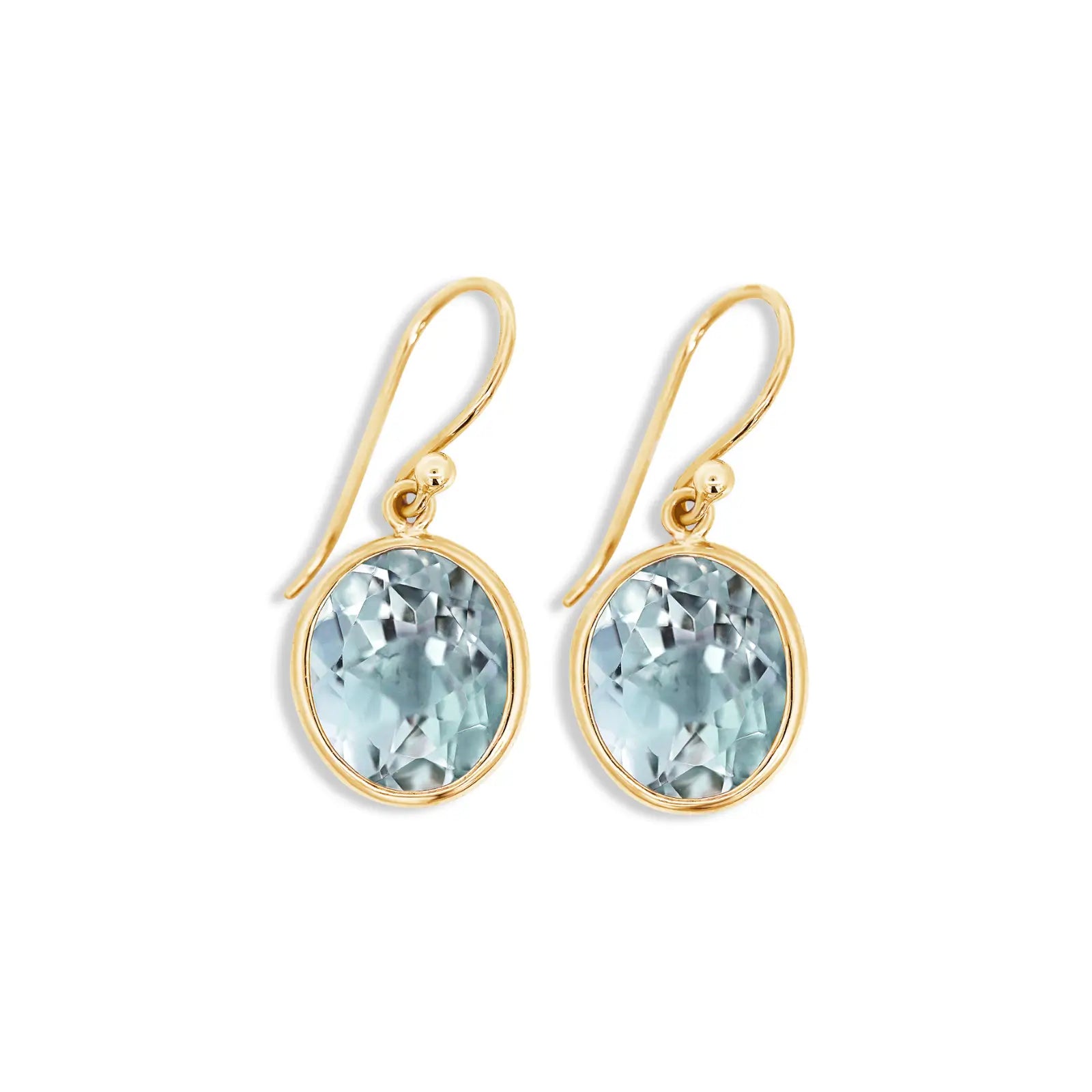 9ct Yellow Gold Oval Green Amethyst Drop Earrings