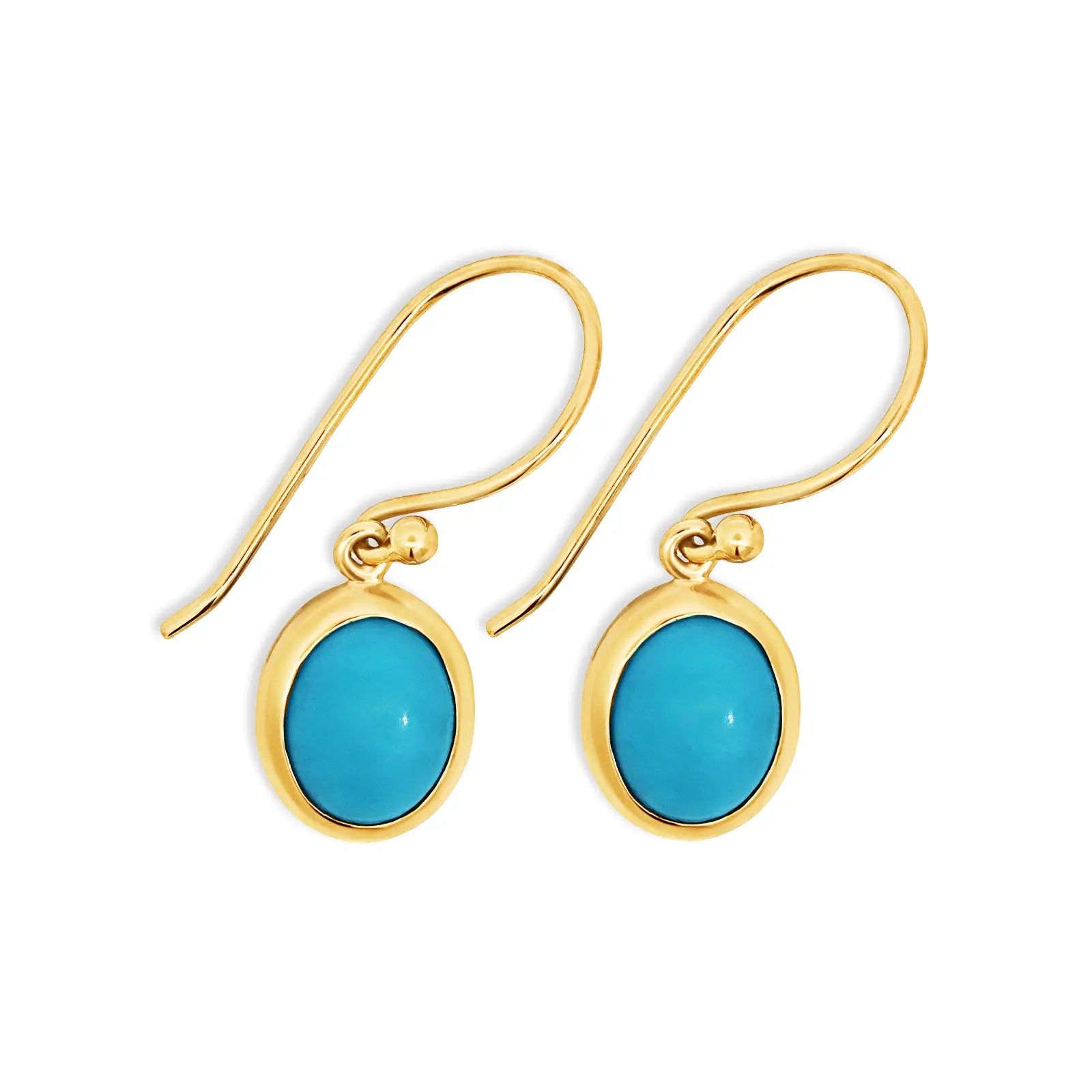 9ct Yellow Gold Oval Turquoise Drop Earrings