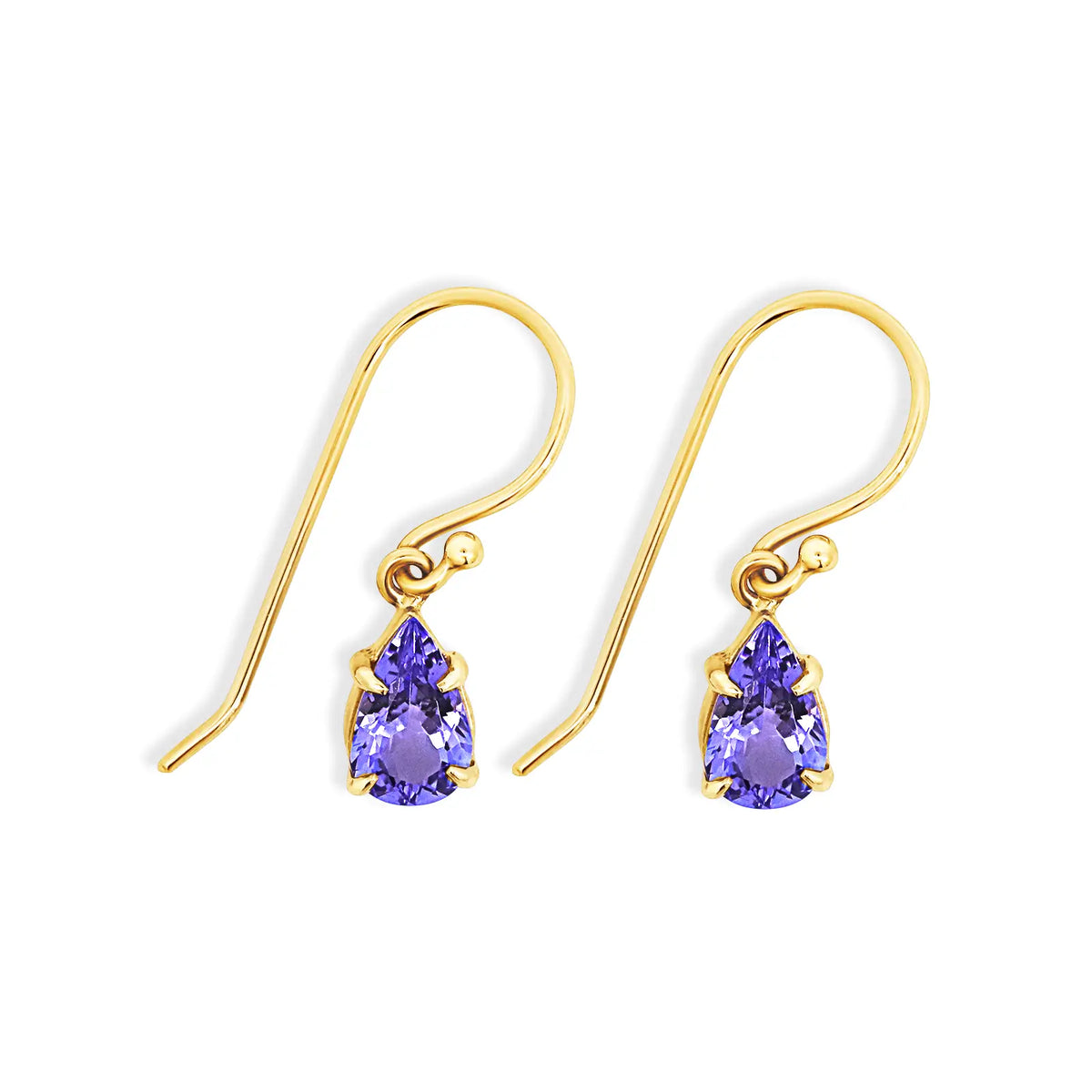 9ct Yellow Gold Pear Shaped Tanzanite Drop Earrings