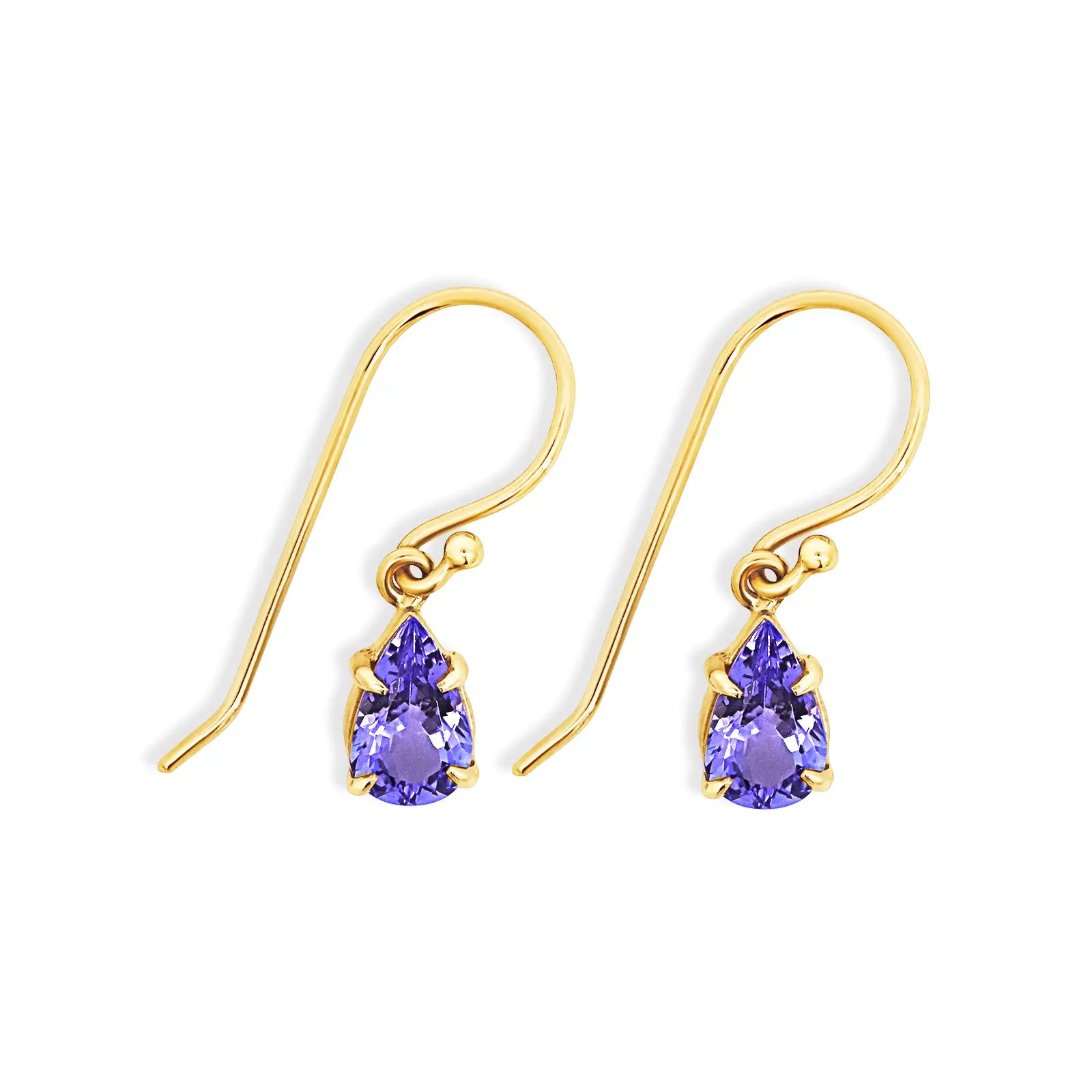 9ct Yellow Gold Pear Shaped Tanzanite Drop Earrings