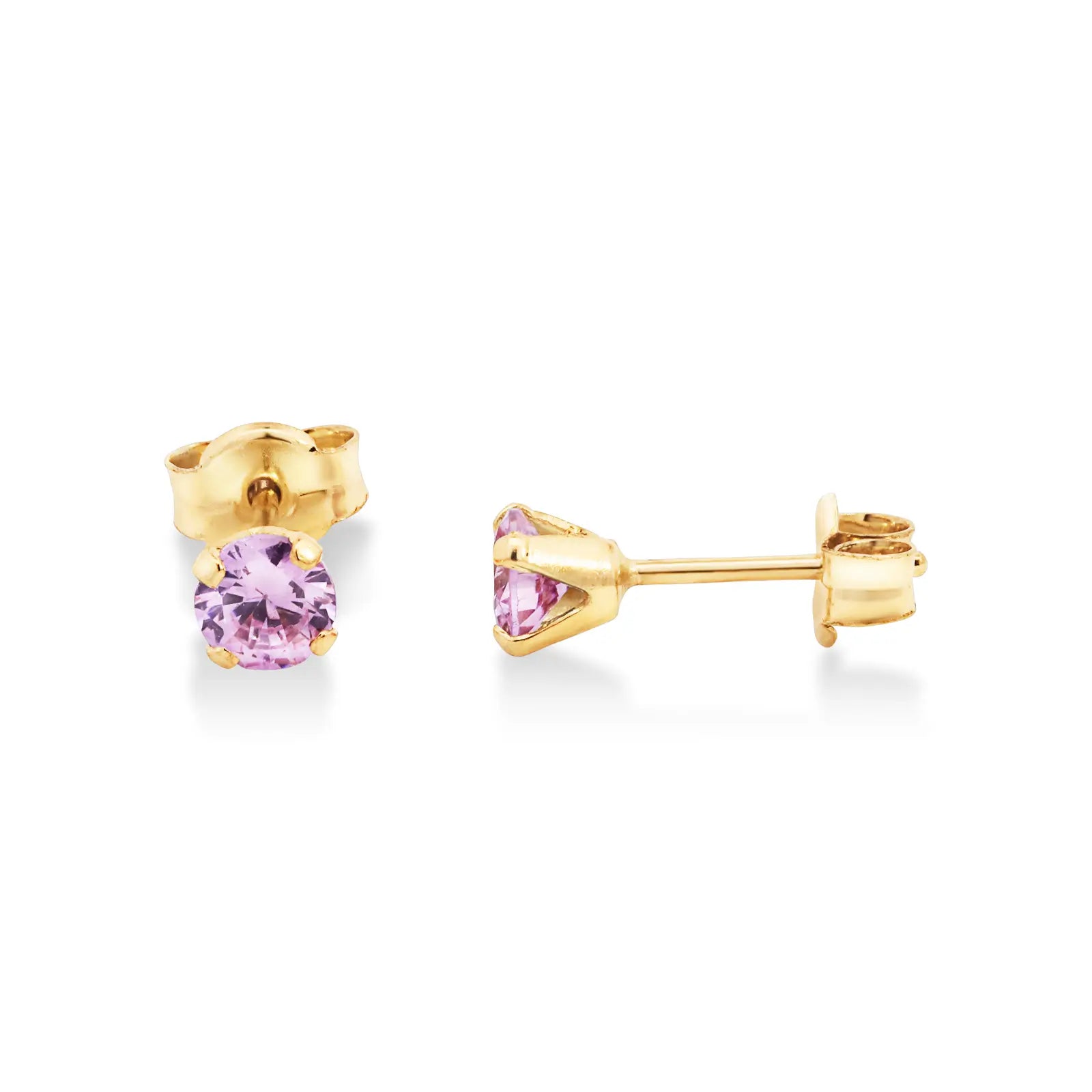 9ct Yellow Gold Pink Cubic Zirconia Stud Earrings