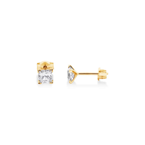 9ct Yellow Gold Princess Cut Cubic Zirconia Earrings