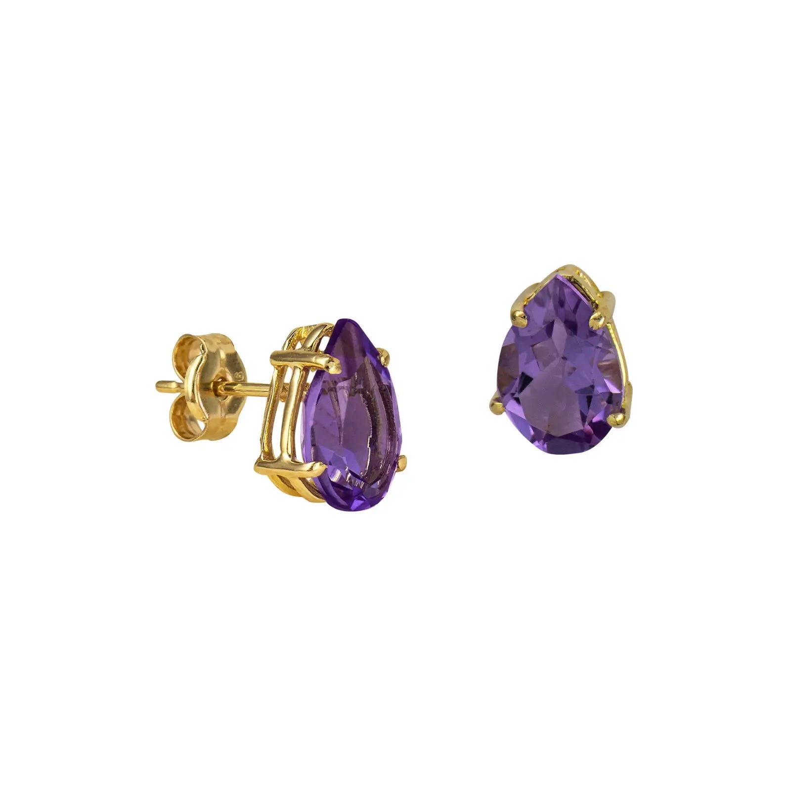 9ct Yellow Gold Teardrop Natural Amethyst Earrings