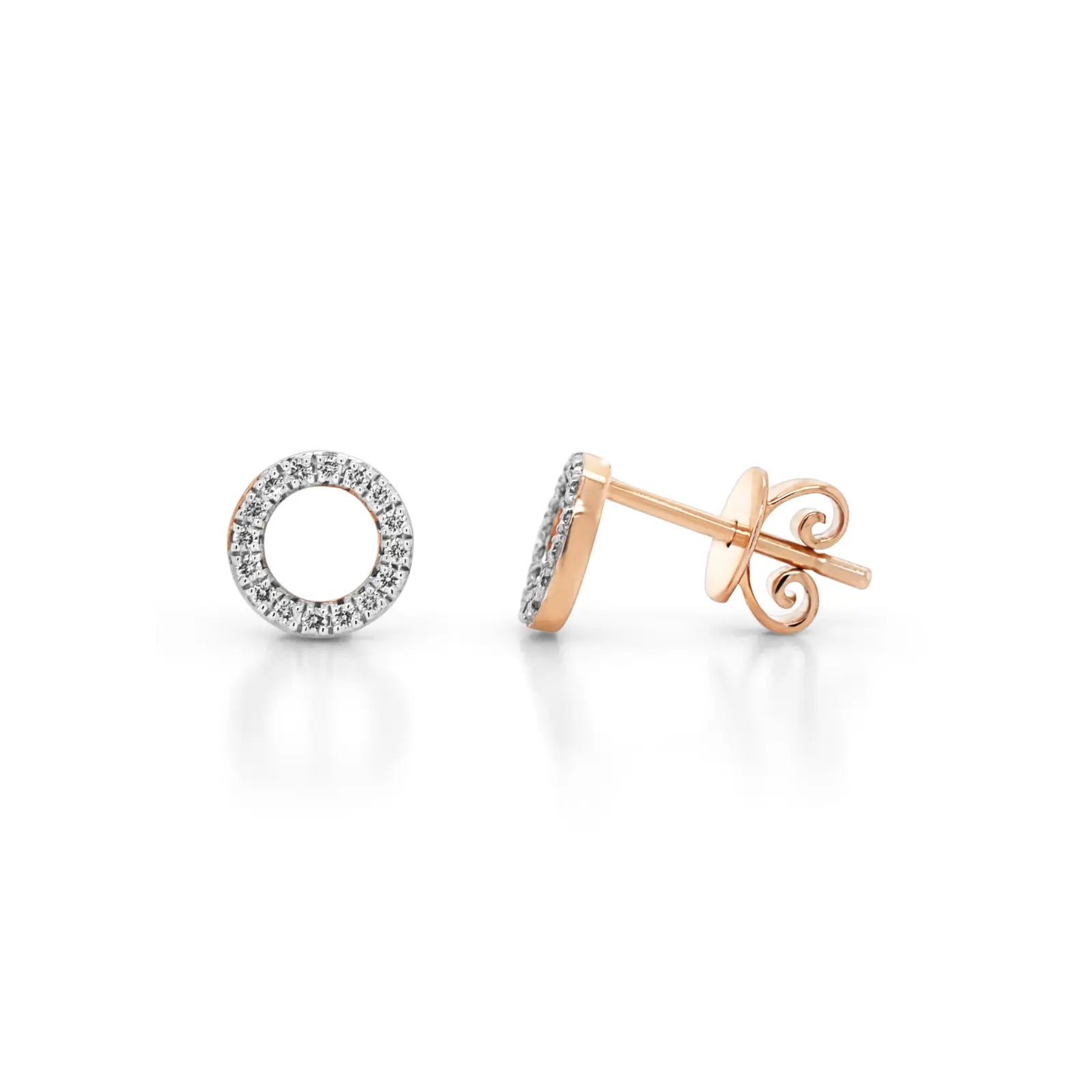 9ct Rose Gold Diamond Circle Stud Earrings