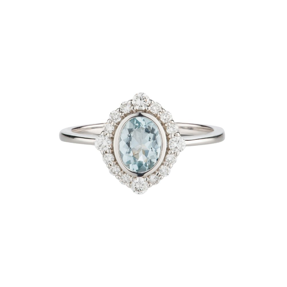 9ct White Gold Aquamarine And Lab Grown Diamond Ring
