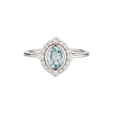 9ct White Gold Aquamarine And Lab Grown Diamond Ring