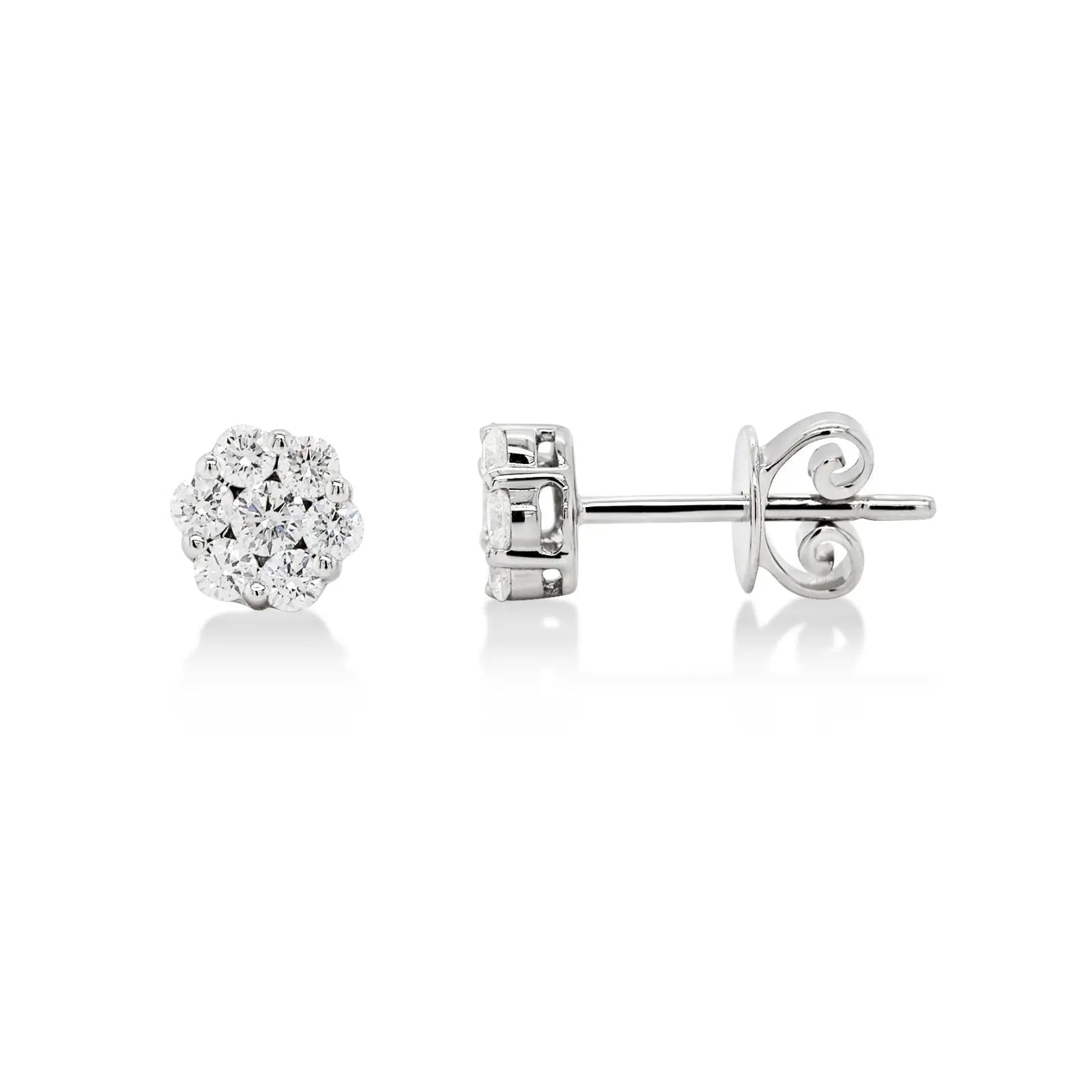9ct White Gold Diamond Flower Stud Earrings