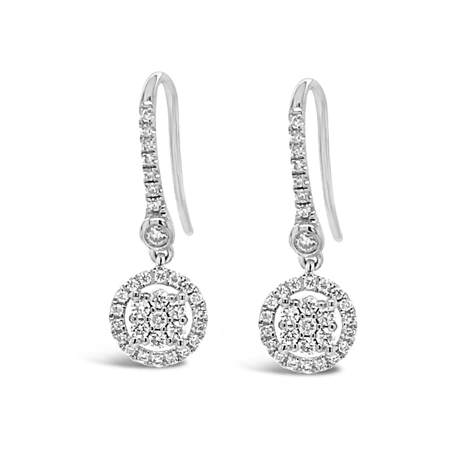 9ct White Gold Round Diamond Set Drop Earrings