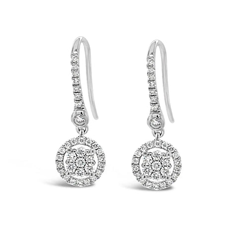 9ct White Gold Round Diamond Set Drop Earrings