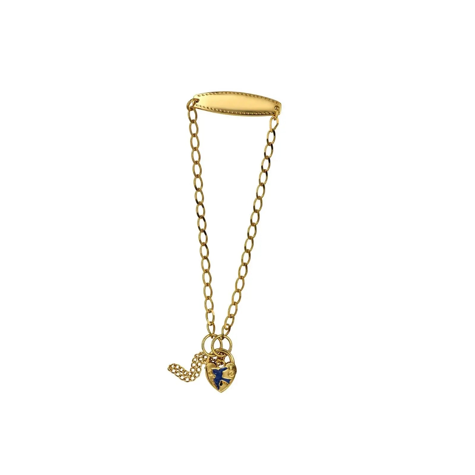 9ct Yellow Gold Baby ID Engravable Bracelet With Blue Bird Padlock
