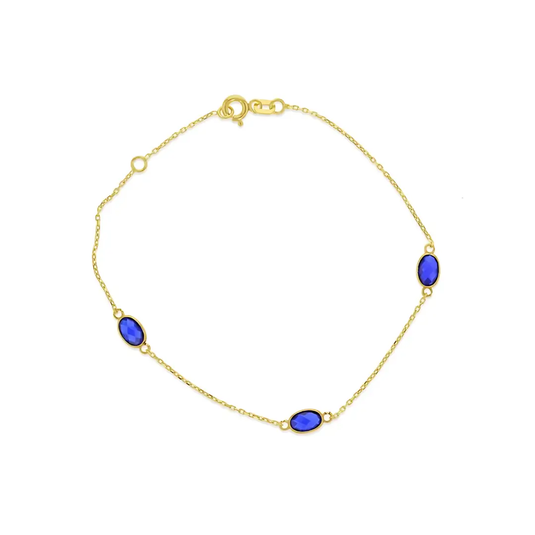 9ct Yellow Gold Bracelet Stationed With Oval Created Sapphires