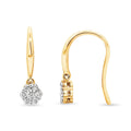 9ct Yellow Gold Diamond Cluster Flower Drop Earrings