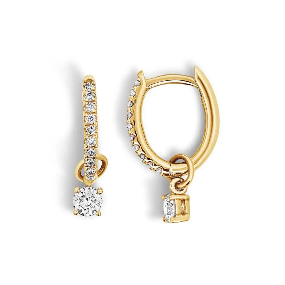 9ct Yellow Gold Oval Diamond Huggies With Diamond Drop